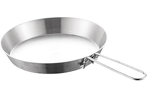 Stainless Steel Camping Fry Pan with Folding Handle, Compact Nonstick Skillet Griddle for Outdoor Cooking, Backpacking, Hikin