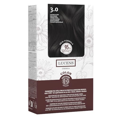 Lucens Umbria - 3.0 Dark Brown, Ammonia-Free Hair Colour, Vegan Permanent Colouring Kit with Natural Extracts, Soothing, Moisturizing and Protective Action