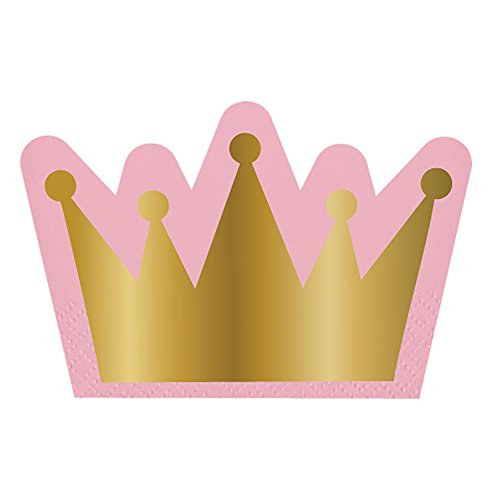 Crown Shaped Pink Gold Foil Cocktail Beverage Napkins 20 Count