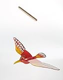 Bird Mobile Wood Carved Hand Painting Wooden Hanging Horn Bill Porch Decor Red