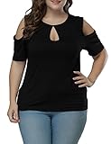 Allegrace Women's Plus Size Top Keyhole Front Short Sleeve Cold Shoulder T Shirt