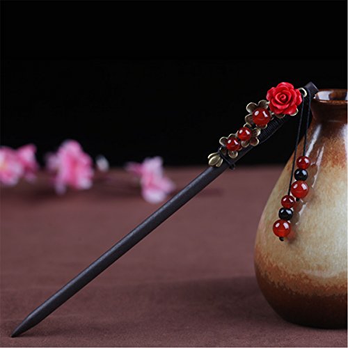 MonLiya Wooden Hair Pin Chinese Hair Sticks Pin Hairpin with Tassel Pearls Dangle Retro for Women Girls Long Hair Styling - Thumbnail 2