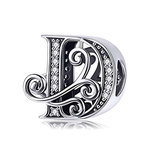 Genuine 925 Sterling Silver Initial A-Z Alphabet Bead 26 Letter Charms for Pandora Bracelet Jewellery (D)