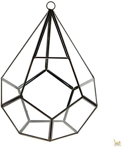 Hanging Glass Geometric Terrarium, WK Home, Diamond Teardrops Shape Display Planter Succulent Air Plants Holder Indoor Diy Decor Flower Pot Box (Black)