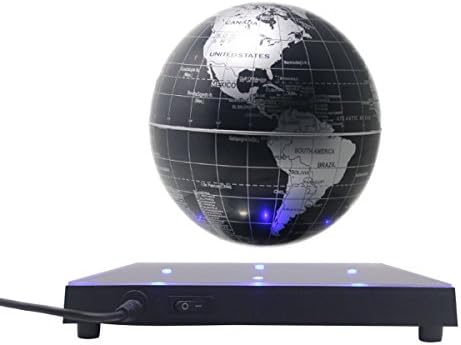 Glovion 5.5 " Inch Rotating Magnetic Levitation Globe Suspended in Air Floating Globe, ABS Base with Mirror and 4pcs LED lights for Decoration-Black