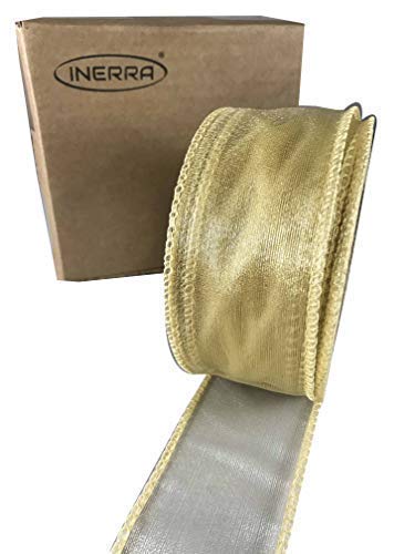 INERRA Chiffon Ribbon - Luxury Wired Edge 20 Metres x 50mm (Cream)
