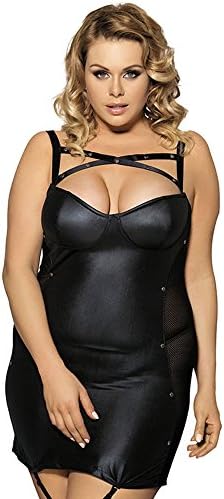 XXXL Women Sexy Stripper Leather Lingerie Black Latex Rivet Costume Catsuit Erotic Dress Sex Suit (L, Black)