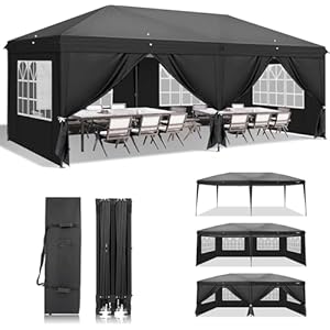 TOPAIM タープテント 3mx6m サイドシート6枚付き イベントテント 収納バッグ付き 3段階調節 (3mx6m/Black)