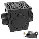 StormDrain 9-inch Square Catch Basin and Black Grate Kit with Debris Trap Filter