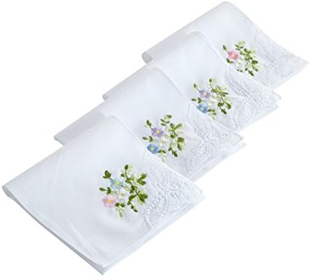 HANKYTEX Cotton Embroidery Ladies' Handkerchiefs Lace Set of 6