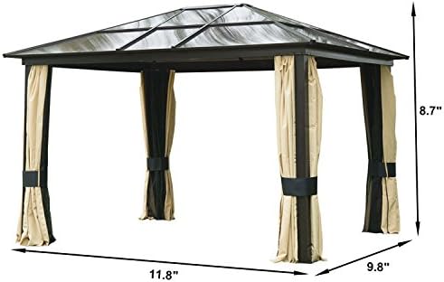 MRT SUPPLY 12'x10' Outdoor Patio Canopy Party Gazebo Shelter Hardtop w/Mesh and Curtains with Ebook