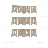 Andaz Press Personalized Hanging Bunting Pennant Party Banner with String, Paper Burlap, Your Text Here, 1-Set, Not Real Fabric, Includes String, Custom Name