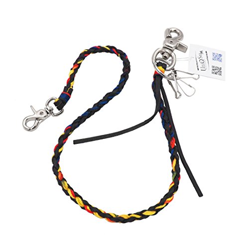 Uniqsum Braided Genuine leather wallet chain Swivel Trigger snap Biker Punk Key chain (Vivid Black)