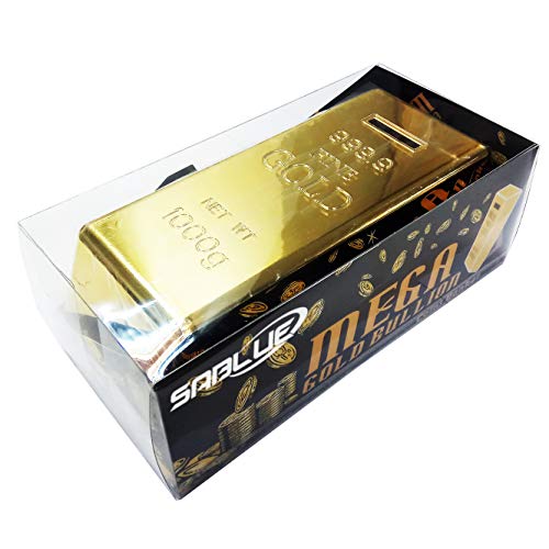 SABLUE Novelty Gold Bar Bullion Shaped Money Box Coin Bank Saving Pot Door Stop Paperweight Golden (C0-Coin Bank L)