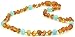 Raw Amber Necklaces for Baby made with Aquamarine Beads - 12.6 Inches (32 cm) - Baltic Amber Land - Raw Cognac Amber Beads - Knotted - Screw Clasp (Raw Cognac / Aquamarine)