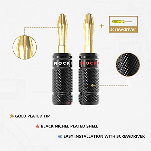 rockrix - 24 conectores banana, doble tornillo cerrado, conectores banana chapados en oro de 24 k para cable de altavoz, placa de pared, cine en casa, receptor de audio / vídeo, amplificadores y sistemas de sonido 