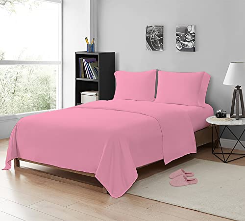 MistyMorning Flat Sheet, Soft & Premium quality Bedding & Linen, Egyptian Cotton with 200 Thread Count. (Pink, King)