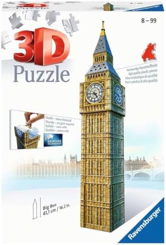 - Puzzle 3D Building - Big Ben - A partir de 10 Ans - 216 pièces numérotées à Assembler sans Colle - Accessoires de Finition Inclus - 12554