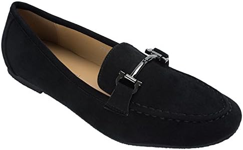 Womens Faux Suede Classic Horsebit Loafer Moccasin,Black,US 5.5,B(M)