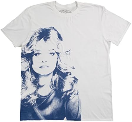 Farrah Fawcett Men's Tonal Silkscreen T-Shirt Preshrunk Cotton Navy Medium