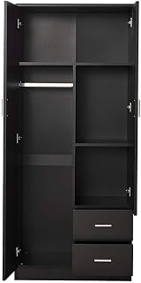 Panana Wooden Wardrobe 2 Door 2 Drawer with Shelf Hanging Rail Modern 180cm view 3