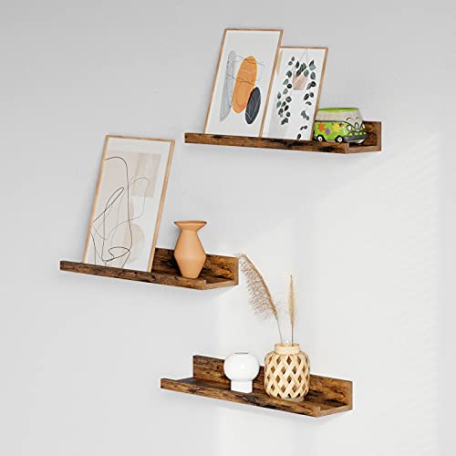VASAGLE Wall Shelves Set of 3, Picture Ledge Shelf, Wooden Floating Shelves 15Inch Long for