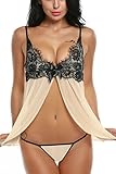 Avidlove Women Lingerie 2 Pieces Strap Sleepwear Lace Chemise Mini Babydoll