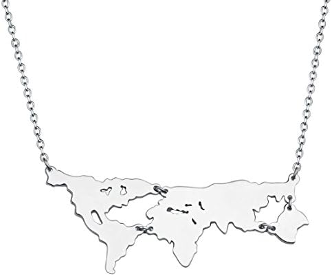 Yesarts World Map Charm Pendant Necklace Platinum Plated Sterling Silver 16''