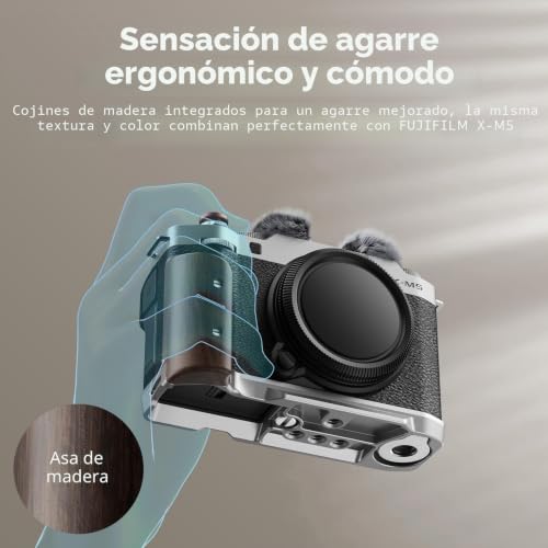 SMALLRIG X-M5 5261 L-Shaped Wood Handle for Fujifilm X-M5, Built-in Quick Release Plate for Ark, Ergonomic Wooden Side Handle, with Ark Hot Shoe Adapter (Silver)