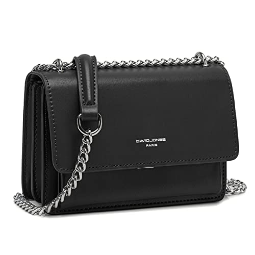 David Jones - Small Shoulder Bag for Women - PU Leather Hand Bag with Flap - Messenger Crossbody Bag Clutch Evening Clutch Bag Elegant Shopping Travel - Black