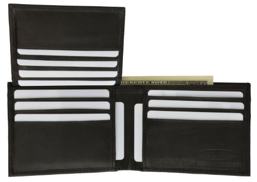 Marshal Wallet Genuine Leather Men Bifold Flap Up Wallet Hidden Money Pocket (Black)