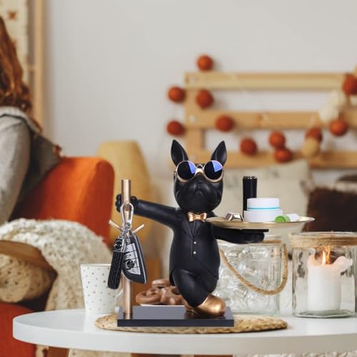 TERRIFI Resin Bulldog Tray, Black Modern Decor Key Holder, Candy & Jewelry Storage, Ideal for Home & Office Table Decoratio