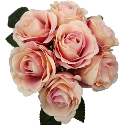 31cm Artificial Rose Bouquet / Bundle with 7 large flower heads - Home Wedding (1 Bunch, Apricot)
