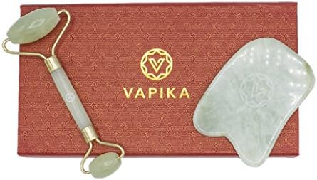 Jade Roller for Face and Gua Sha Scraping Massage Tool Set - Face Neck and Body Anti-Aging Rejuvenating Slimming Beauty Therapy - 100% Natural Authentic Jade Stone Facial Roller & Scraper + Gift Box