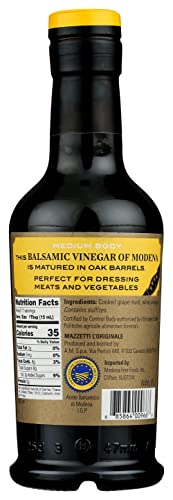 MAZZETTI GOLD LABEL BALSAMIC VINEGAR OF MODENA PGI, 8.45 FL OZ, SMOOTH & BALANCED, MATURED IN OAK BARRELS, PERFECT FOR DIPPING, SALADS, GRILLED MEATS, CRAFTED IN ITALY