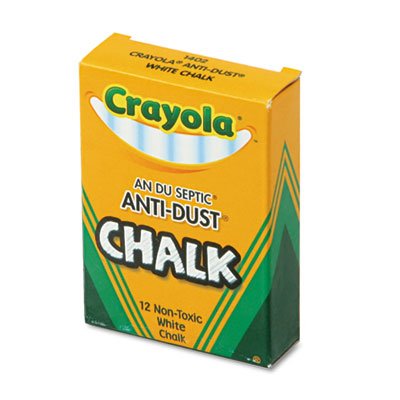 Crayola Nontoxic Anti-Dust Chalk, White, 12 Sticks/Box (50-1402)