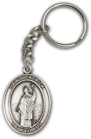 Antique Finish Silver St. Patrick Keychain fully engravable
