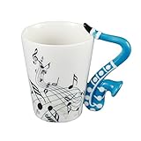 Neolith Novelty Music Coffee Mugs Tea Cup Unique Design Interesting Outline Blue Mugs Best Gift Love Music Cool Saxophone Holds Tea Coffee Milk Ceramic Mug with Gift Box Art Mug (13.5 oz, Darkblue)