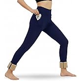 Mincib Women's Fleece Lined Leggings Thermal Warm Winter Leggings High Waisted Tummy Control Jogger Yoga Pants with Pockets
