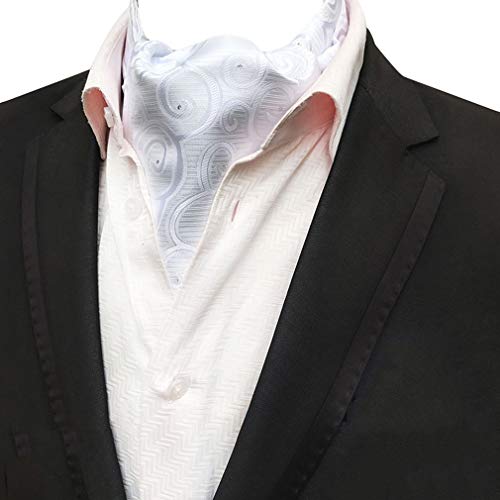 MOHSLEE Men White Paisley Wedding Bridegroom Cravat Neckties Ascot Self Tie Gift - Thumbnail 4