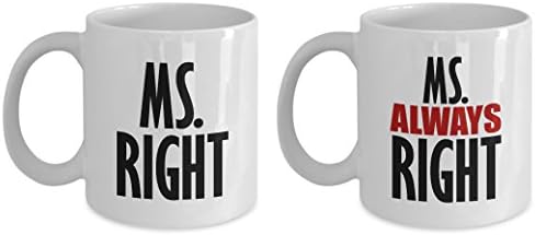 Ms. Right and Always Right Funny Gift Mug SET OF TWO Gay Lesbian LGBT Couple Wife Partner Girlfriend Wedding Anniversary Birthday Sarcastic Coffee Cup
