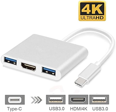USB Type C to HDMI Adapter 4K - 3 in 1 Type-C Digital Multiport HDMI Converter with USB 3.0 Port a Fast Charging Port for All MacBook/ChromeBook Pixel/USB-C Devices-silver
