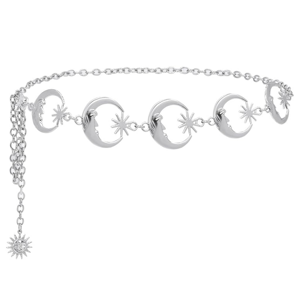 Liitata Moon Waist Chain Fashion Moon Belts Metal Link Body Chain for Jeans Dress Sweater Coat - Silver