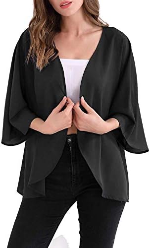 MYIFU Women Sheer Casual 3/4 Sleeve Open Front Kimono Cardigan