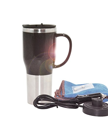 Hot Water Heater Mug for Car - Car Electric Kettle Heated Stainless steel Portable Cigarette Lighter Heating Cup Coffee Cup with Charger for Outdoor Students 12 Volt 450ML 50W, CA107 Black - Thumbnail 5