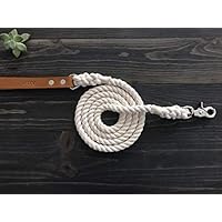 Correa para perro de cuerda color marfil con asa de cuero con personalización GRATUITA