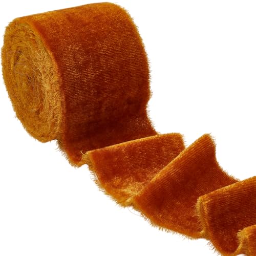 CABODYALS 50mm 2.74M Orange Nylon Silk Velvet Fabric Frayed Fringe Chiffon Trim Vintage Ragged Raw Edge Glossy Finish Ribbon for Gift Wrapping Flower Bouquet Invitation Decoration Diy Craft Supply