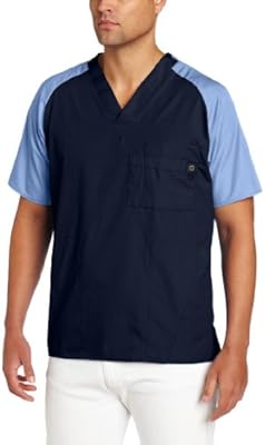 Wonderwink Men S Raglan Color Block 5 Pocket Scrub Top Navy Ceil