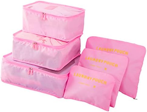 6 Set Packing Cubes, Travel Packing Organizer, Luggage Compression Bags &amp;Laundry Bag – 3 Cubes + 3 Pouches