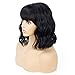 BLSWANER Short Wavy Bob Curly Wig With Air Bangs Women's Shoulder Length Synthetic Wigs Black Color For Women